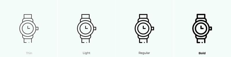 reloj icono. delgado, luz, regular y negrita estilo diseño aislado en blanco antecedentes vector