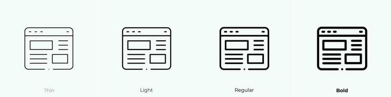 web page icon. Thin, Light, Regular And Bold style design isolated on white background vector