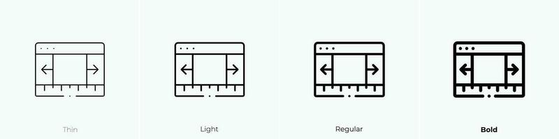 anchura icono. delgado, luz, regular y negrita estilo diseño aislado en blanco antecedentes vector