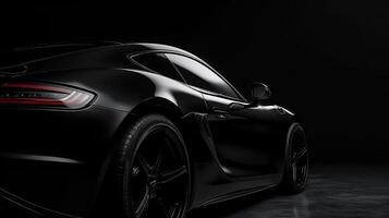 Close up front view of black sports car with copy space. Generative AI photo