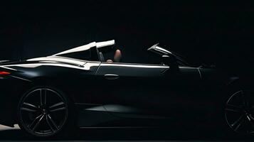 Close up front view of black sports car with copy space. Generative AI photo