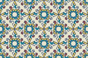 Seamless colorful patchwork tile with Islam, Arabic, Indian, ottoman motifs. Majolica pottery tile. Portuguese and Spain decor. Ceramic tile in talavera style. Vector illustration.