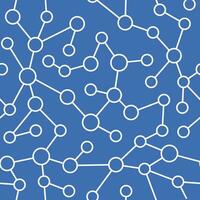 white molecular network outline repeating pattern on blue background vector