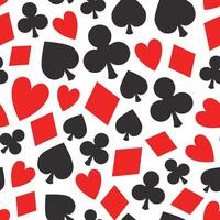 Poker card pattern, vector seamless casino background with card suits, clubs, hearts, spades and diamonds