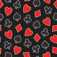 Poker seamless pattern, vector seamless casino background with card suits, clubs, hearts, spades and diamonds with white outline