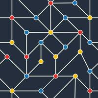 colorful dots network connections repeating pattern on dark blue background vector