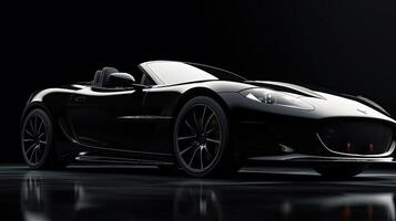 Close up front view of black sports car with copy space. Generative AI photo