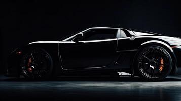 Close up front view of black sports car with copy space. photo