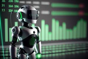 Future business 3d technology robot and stock chart traders, stock chart analysis to beat the market. . photo