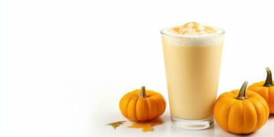 close up of Fresh pumpkin Juice with fruits on table, isolated on white background, AI Generated photo