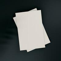 A5 Mockup, blank sheets a black background, 3d rendering image photo