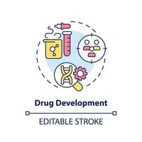 Drug development concept icon. Identify biomarkers associated with pharmacy respond. Application of precision medicine abstract idea thin line illustration. Isolated outline drawing. Editable stroke vector