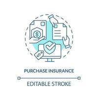 2D editable purchase insurance thin line icon concept, isolated vector, blue illustration representing product liability. vector