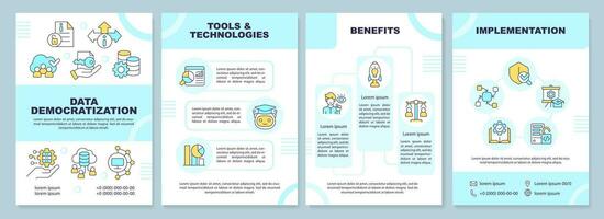 Data democratization brochure template, leaflet design with linear icons, 4 vector layouts.