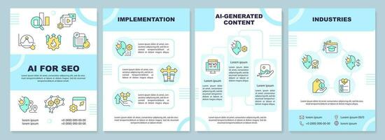 2D AI for SEO blue brochure template, leaflet design with thin line icons, 4 vector layouts.