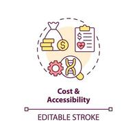 Cost and accessibility concept icon. High expenses for treatment. Precision medicine challenge and limitation abstract idea thin line illustration. Isolated outline drawing. Editable stroke vector