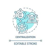 2D editable centralization thin line icon concept, isolated vector, blue illustration representing digital currency. vector