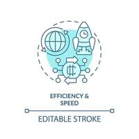 2D editable efficiency and speed thin line icon concept, isolated vector, blue illustration representing digital currency. vector