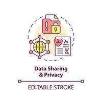 Data sharing and privacy concept icon. Patient information security concern. Precision medicine challenge and limitation abstract idea thin line illustration. Isolated outline drawing. Editable stroke vector