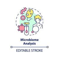 microbioma análisis concepto icono. microbio colonias papel en cuerpo estudiar. precisión medicamento. tecnológico avanzar resumen idea Delgado línea ilustración. aislado contorno dibujo. editable carrera vector