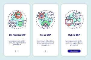 2D icons representing enterprise resource planning mobile app screen set. Walkthrough 3 steps graphic instructions with thin line icons concept, UI, UX, GUI template. vector