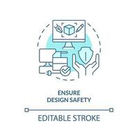 2D editable ensure design safety thin line icon concept, isolated vector, blue illustration representing product liability. vector