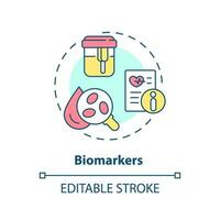 Biomarkers concept icon. Measurable indicators of disease. Innovations in patient examination. Precision medicine factor abstract idea thin line illustration. Isolated outline drawing. Editable stroke vector