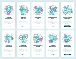 2D icons representing enterprise resource planning mobile app screen set. Walkthrough 5 steps graphic instructions with thin line icons concept, UI, UX, GUI template. vector