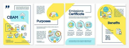 2D carbon border adjustment multicolor brochure template, leaflet design with thin line icons, 4 vector layouts.