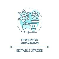 2D thin line blue icon representing information visualization, isolated customizable vector illustration, innovation in education.