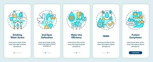 Clean water and sanitation onboarding mobile app screen. Walkthrough 5 steps editable graphic instructions with linear concepts. UI, UX, GUI template vector