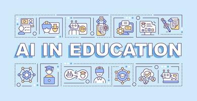 AI in education text concept with various icons on blue monochromatic background, editable 2D vector illustration.