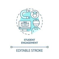 2D thin line blue icon representing AI in student engagement, isolated customizable vector illustration, innovation in education.