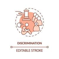 Discrimination red concept icon. Social exclusion. Intolerance. Justice issue abstract idea thin line illustration. Isolated outline drawing. Editable stroke vector