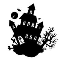 Silhouette mystical scary house. Halloween. Spooky house. Vector illustration. Black hand drawn doodle for holiday design and decor.