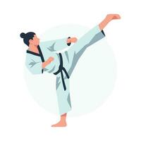 Karate Sports Player Vector Illustration Karateka in Front Kick Pose