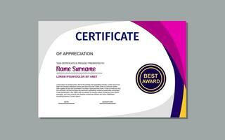 certificate template design in purple color. vector