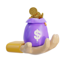 hand in golden coins stack isolated background on money saving icon illustration png