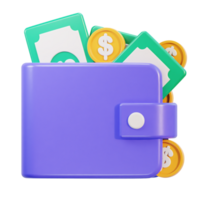 3d billetera icono con dinero png