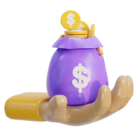 hand in Money bag with golden coins stack png