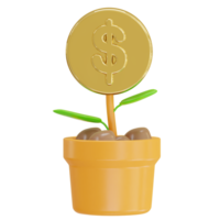 dollar coin stacks and plant saving money icon illustration png