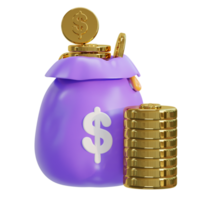 Money bag with golden coins stack  icon illustration png
