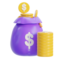 Money bag with golden coins stack  icon illustration png