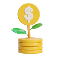 dollar coin stacks and plant saving money icon illustration png