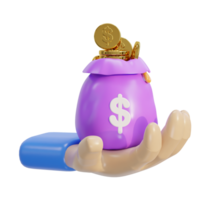 hand in Money bag with golden coins stack png