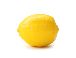 Single whole fresh beautiful yellow lemon isolated with clipping path and shadow in png file format