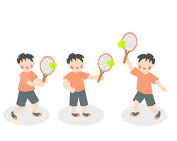 Kid Playing Tennis Illustration Set vector