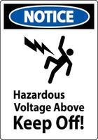 Notice Sign - Hazardous Voltage Above Keep Off vector