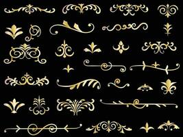 Golden vintage floral elements art deco style decorative border frames and dividers. vector