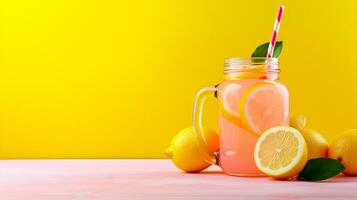 A Colorful and Delicious Image of a Citrus Drink with a Straw and a Lemon Slice AI Generative photo